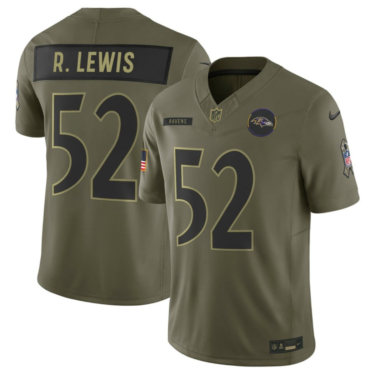 Men's Baltimore Ravens #52 Ray Lewis Olive 2025 F.U.S.E. Salute to Service Limited Football Jersey