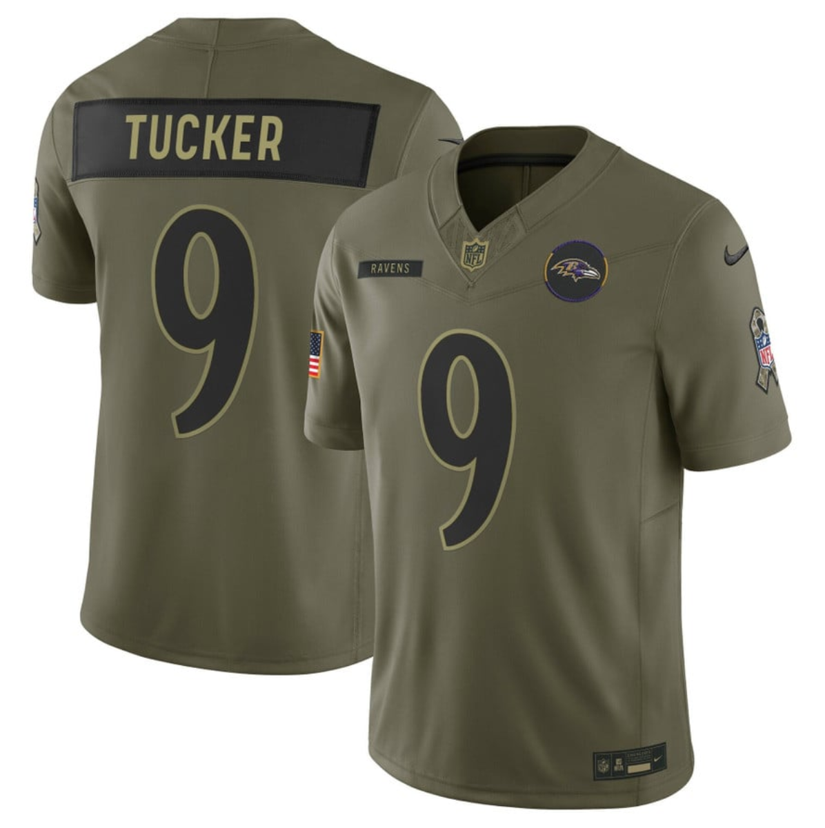 Men's Baltimore Ravens #9 Justin Tucker Olive 2025 F.U.S.E. Salute to Service Limited Football Jersey