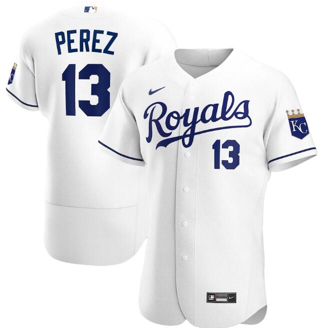Men's Kansas City Royals #13 Salvador Perez White MLB Flex Base Stitched Jersey Men's Kansas City Royals #13 Salvador Perez White MLB Flex Base Stitched Jersey