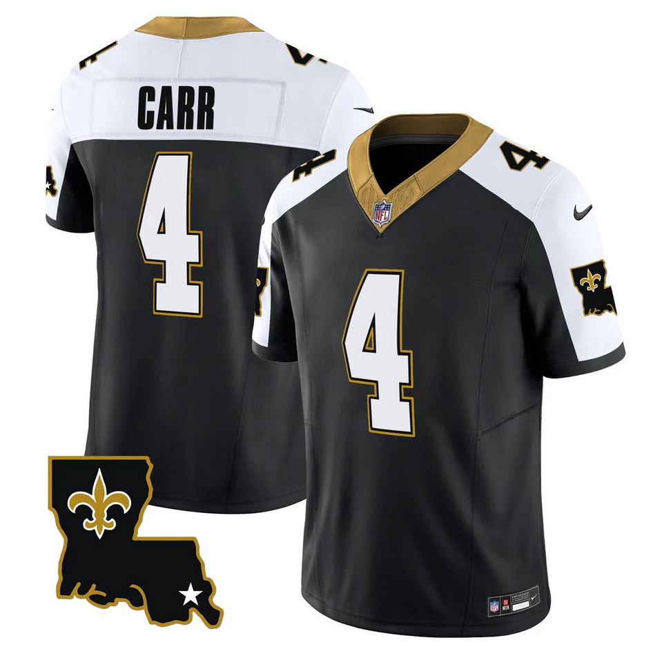 Men's New Orleans Saints #4 Derek Carr Black White 2023 F.U.S.E. 1987 Legacy Vapor Stitched Jersey Men's New Orleans Saints #4 Derek Carr Black White 2023 F.U.S.E. 1987 Legacy Vapor Stitched Jersey