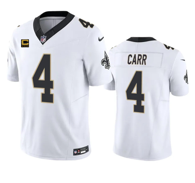Men's New Orleans Saints #4 Derek Carr White 2023 F.U.S.E. With 4-Star C Patch Vapor Untouchable Limited Stitched Jersey Men's New Orleans Saints #4 Derek Carr White 2023 F.U.S.E. With 4-Star C Patch Vapor Untouchable Limited Stitched Jersey