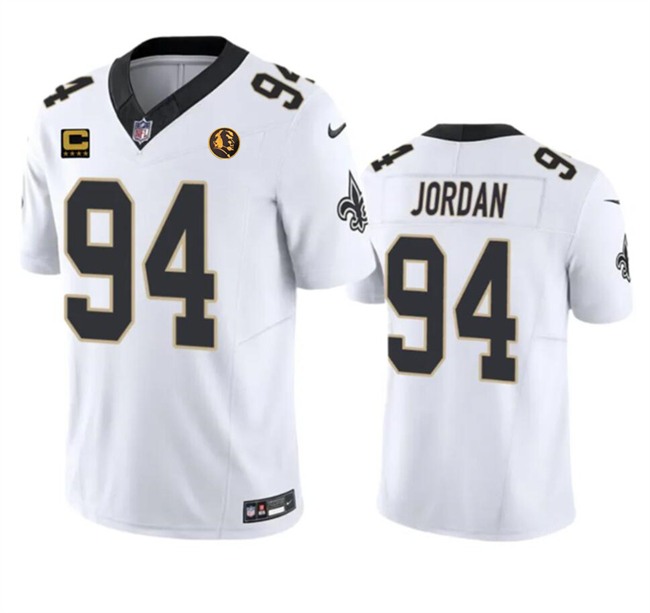 Men's New Orleans Saints #94 Cameron Jordan White 2023 F.U.S.E. With 4-star C Patch And John Madden Patch Vapor Limited Stitched Football Jersey Men's New Orleans Saints #94 Cameron Jordan White 2023 F.U.S.E. With 4-star C Patch And John Madden Patch Vapor Limited Stitched Football Jersey