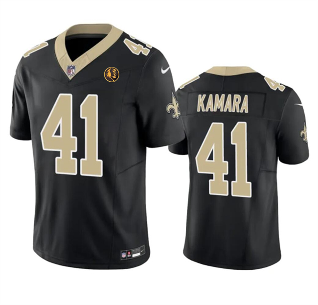 Men's New Orleans Saints #41 Alvin Kamara Black 2023 F.U.S.E. With John Madden Patch Vapor Limited Stitched Football Jersey Men's New Orleans Saints #41 Alvin Kamara Black 2023 F.U.S.E. With John Madden Patch Vapor Limited Stitched Football Jersey