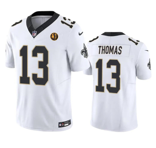 Men's New Orleans Saints #13 Michael Thomas White 2023 F.U.S.E. With John Madden Patch Vapor Limited Stitched Football Jersey Men's New Orleans Saints #13 Michael Thomas White 2023 F.U.S.E. With John Madden Patch Vapor Limited Stitched Football Jersey