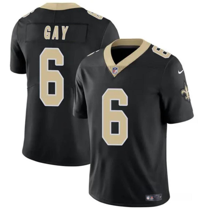 Men's New Orleans Saints #6 Willie Gay Black Vapor Limited Stitched Football Jersey Men's New Orleans Saints #6 Willie Gay Black Vapor Limited Stitched Football Jersey