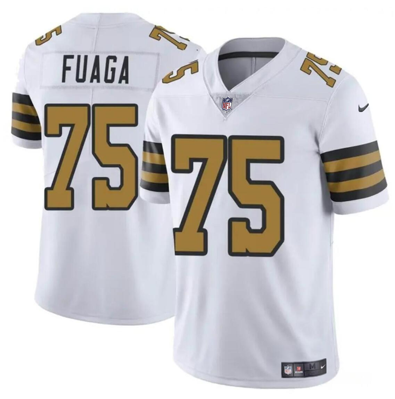 Men's New Orleans Saints #75 Taliese Fuaga White 2024 Draft Color Rush Limited Stitched Football Jersey Men's New Orleans Saints #75 Taliese Fuaga White 2024 Draft Color Rush Limited Stitched Football Jersey