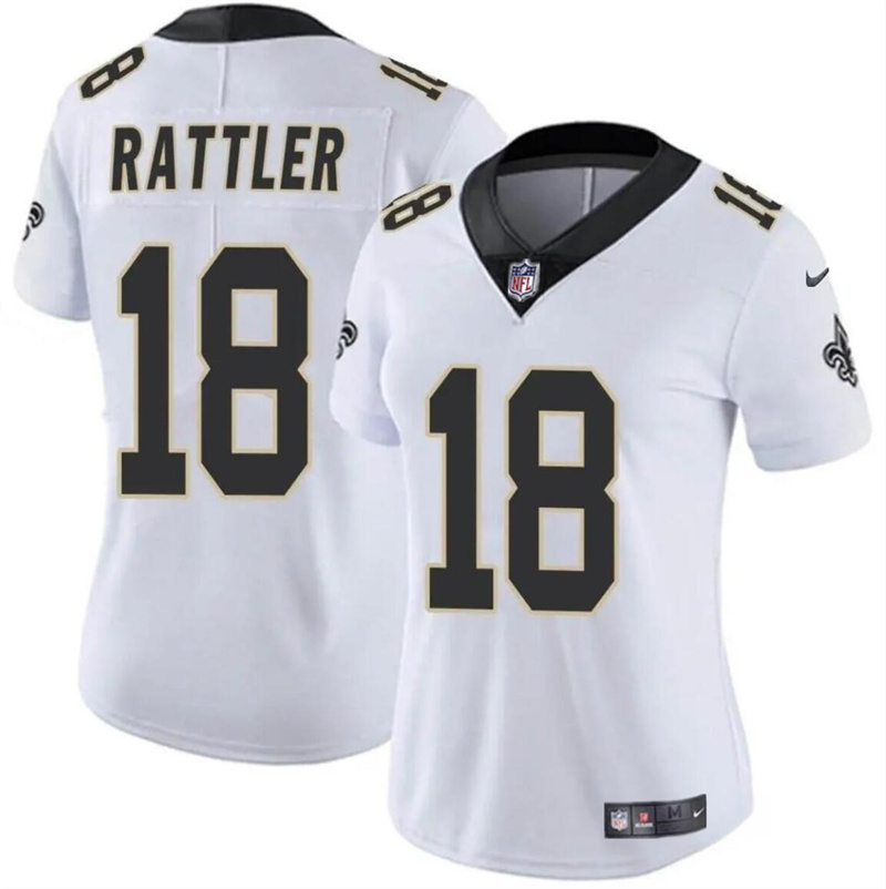 Women's New Orleans Saints #18 Spencer Rattler White Vapor Stitched Game Jersey(Run Small) Women's New Orleans Saints #18 Spencer Rattler White Vapor Stitched Game Jersey(Run Small)