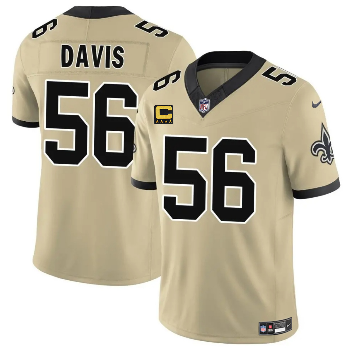 Men's New Orleans Saints #56 DeMario Davis Gold 2025 F.U.S.E. With 4-Star C Patch Alternate Vapor Limited Stitched Football Jersey Men's New Orleans Saints #56 DeMario Davis Gold 2025 F.U.S.E. With 4-Star C Patch Alternate Vapor Limited Stitched Football Jersey