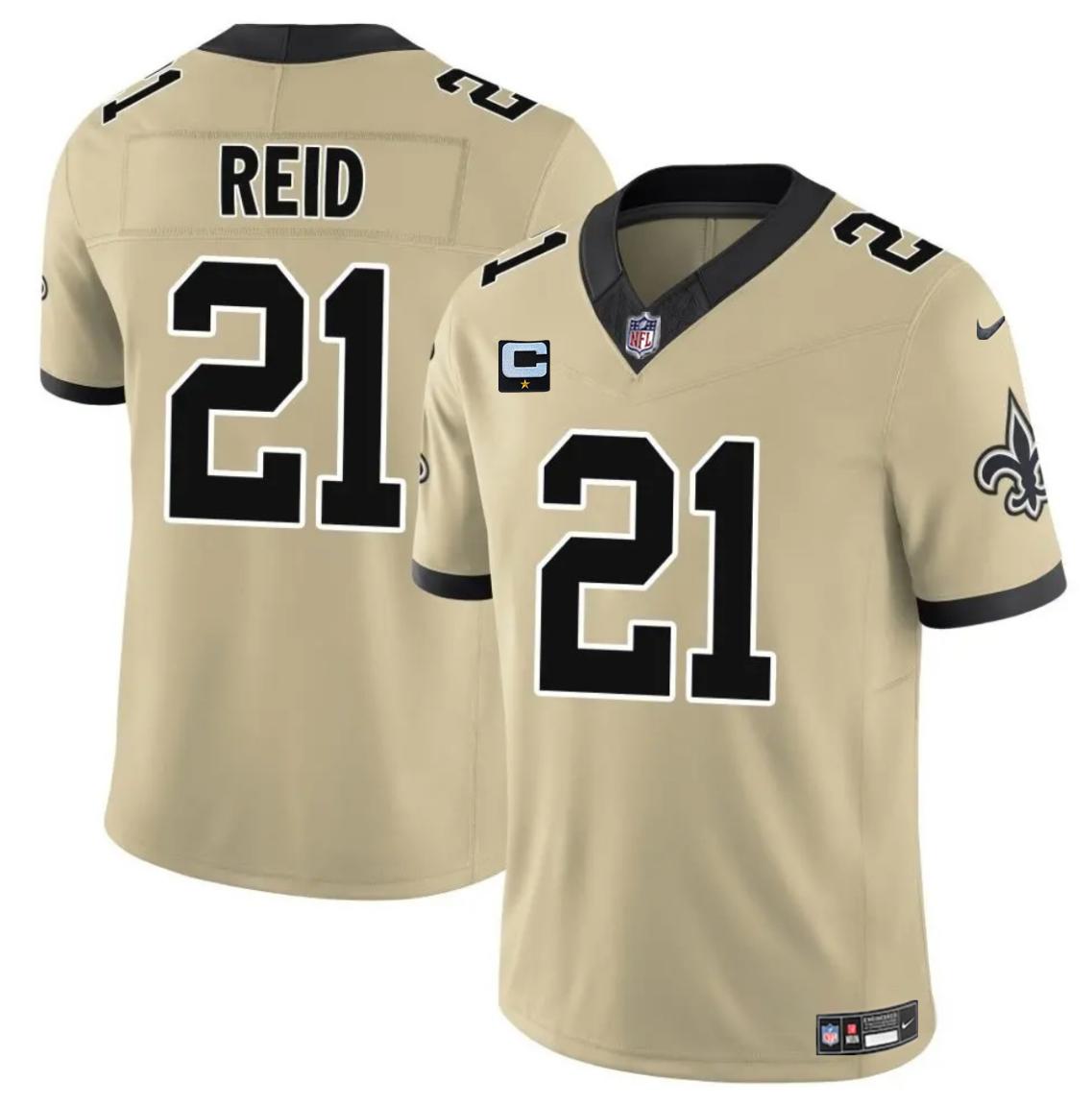 Men's New Orleans Saints #21 Justin Reid Gold 2025 F.U.S.E. With 1-Star C Patch Alternate Vapor Limited Stitched Football Jersey Men's New Orleans Saints #21 Justin Reid Gold 2025 F.U.S.E. With 1-Star C Patch Alternate Vapor Limited Stitched Football Jersey