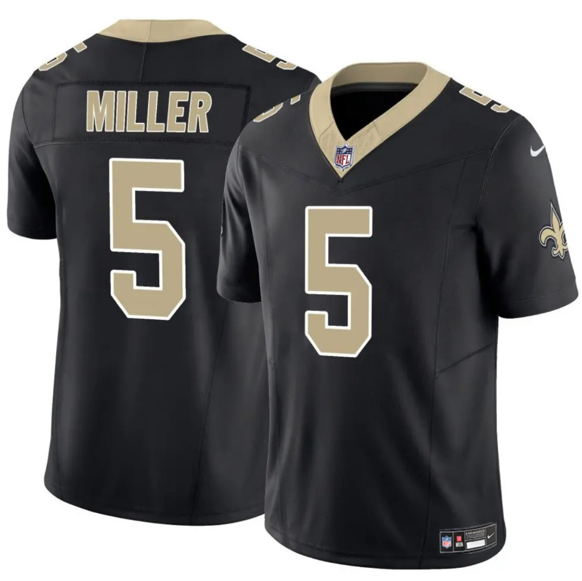 Men's New Orleans Saints #5 Kendre Miller Black 2025 F.U.S.E Vapor Limited Stitched Football Jersey Men's New Orleans Saints #5 Kendre Miller Black 2025 F.U.S.E Vapor Limited Stitched Football Jersey