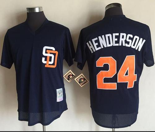 Mitchell And Ness 1996 Padres #24 Rickey Henderson Navy Blue Throwback Stitched MLB Jersey Mitchell And Ness 1996 Padres #24 Rickey Henderson Navy Blue Throwback Stitched MLB Jersey