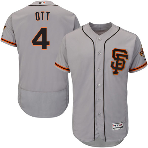 Giants #4 Mel Ott Grey Flexbase Authentic Collection Road 2 Stitched MLB Jersey Giants #4 Mel Ott Grey Flexbase Authentic Collection Road 2 Stitched MLB Jersey