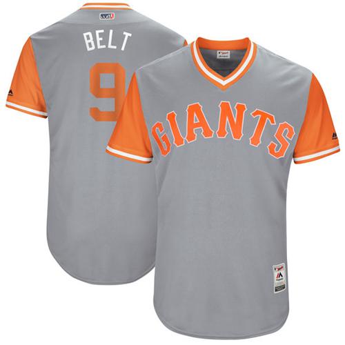 Giants #9 Brandon Belt Gray "Belt" Players Weekend Authentic Stitched MLB Jersey Giants #9 Brandon Belt Gray "Belt" Players Weekend Authentic Stitched MLB Jersey