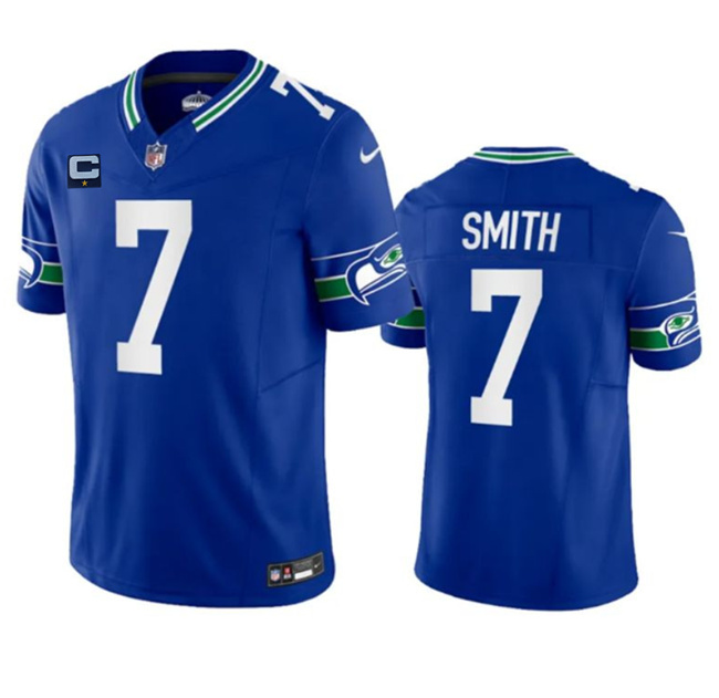 Men's Seattle Seahawks #7 Geno Smith Royal 2023 F.U.S.E. With 1-Star C Patch Vapor Limited Throwback Stitched Jersey Men's Seattle Seahawks #7 Geno Smith Royal 2023 F.U.S.E. With 1-Star C Patch Vapor Limited Throwback Stitched Jersey