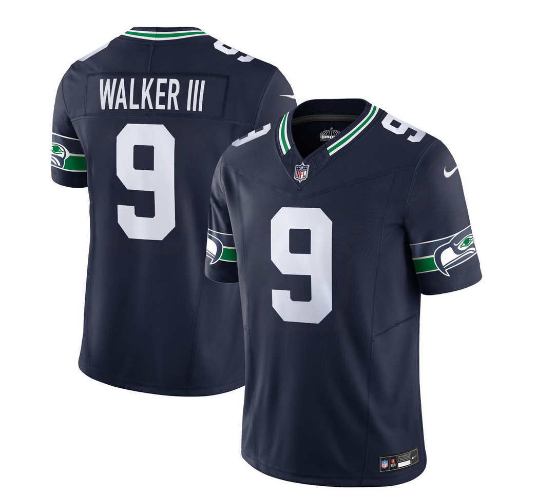 Men's Seattle Seahawks #9 Kenneth Walker III 2023 F.U.S.E. Navy Limited Stitched Football Jersey Men's Seattle Seahawks #9 Kenneth Walker III 2023 F.U.S.E. Navy Limited Stitched Football Jersey