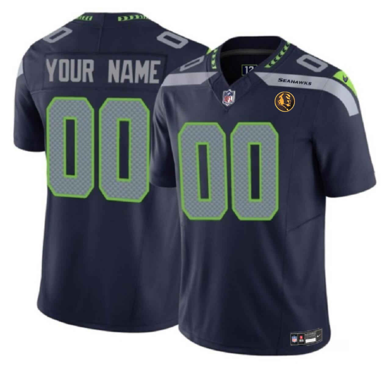 Men's Seattle Seahawks Active Player Custom Navy 2023 F.U.S.E. With John Madden Patch Vapor Limited Stitched Football Jersey Men's Seattle Seahawks Active Player Custom Navy 2023 F.U.S.E. With John Madden Patch Vapor Limited Stitched Football Jersey