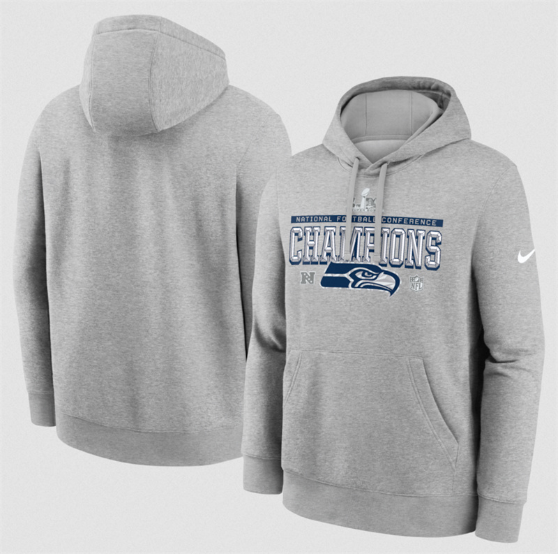 Men's Seattle Seahawks Heather Gray 2025 NFC Champions Locker Room Trophy Collection Hoodie Men's Seattle Seahawks Heather Gray 2025 NFC Champions Locker Room Trophy Collection Hoodie