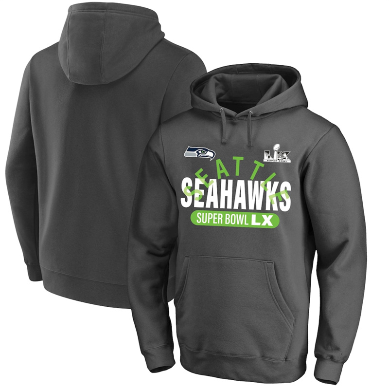 Men's Seattle Seahawks Charcoal 2025 Super Bowl LX Big & Tall Game Plan Hoodie Men's Seattle Seahawks Charcoal 2025 Super Bowl LX Big & Tall Game Plan Hoodie