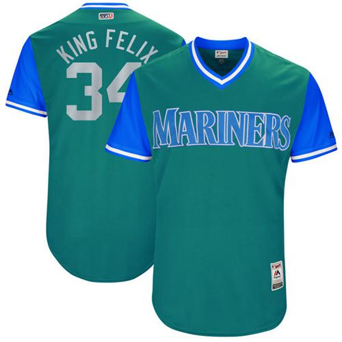 Mariners #34 Felix Hernandez Green "King Felix" Players Weekend Authentic Stitched MLB Jersey Mariners #34 Felix Hernandez Green "King Felix" Players Weekend Authentic Stitched MLB Jersey
