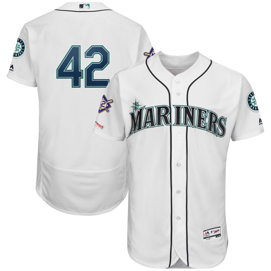 Seattle Mariners #42 Majestic 2019 Jackie Robinson Day Flex Base Jersey White Seattle Mariners #42 Majestic 2019 Jackie Robinson Day Flex Base Jersey White