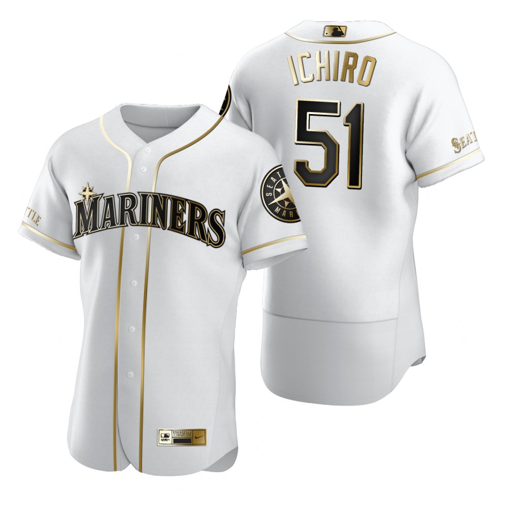 Seattle Mariners #51 Ichiro Suzuki White Nike Men's Authentic Golden Edition MLB Jersey Seattle Mariners #51 Ichiro Suzuki White Nike Men's Authentic Golden Edition MLB Jersey