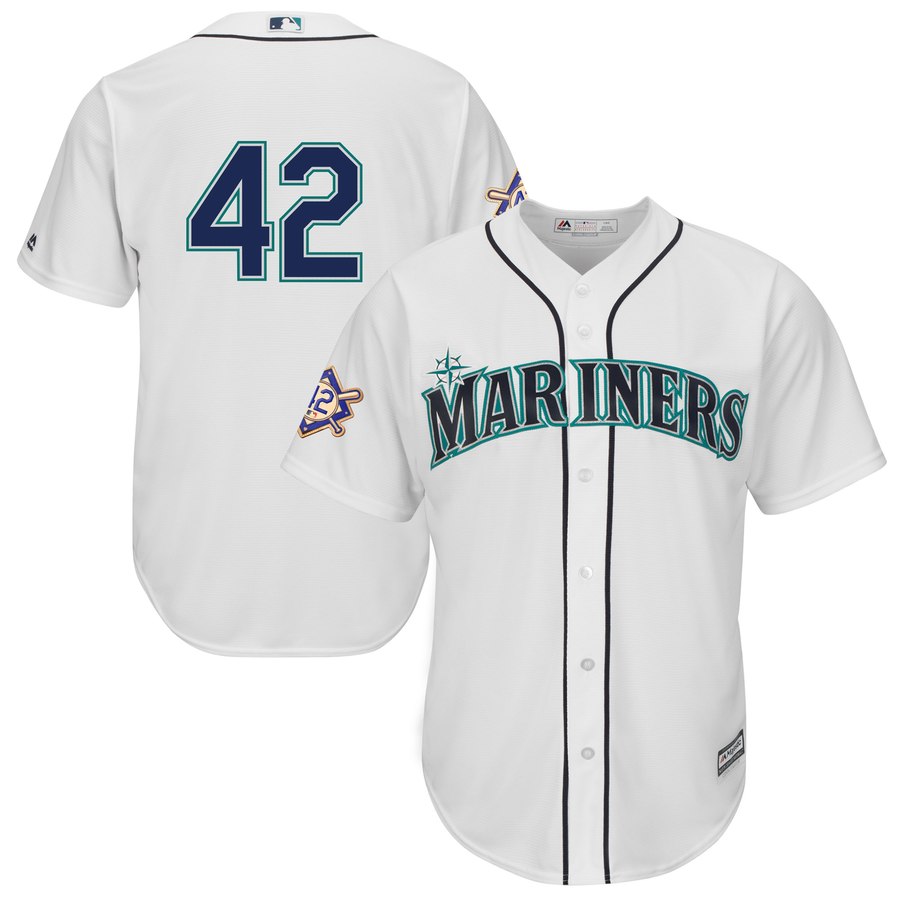Seattle Mariners #42 Majestic 2019 Jackie Robinson Day Official Cool Base Jersey White Seattle Mariners #42 Majestic 2019 Jackie Robinson Day Official Cool Base Jersey White