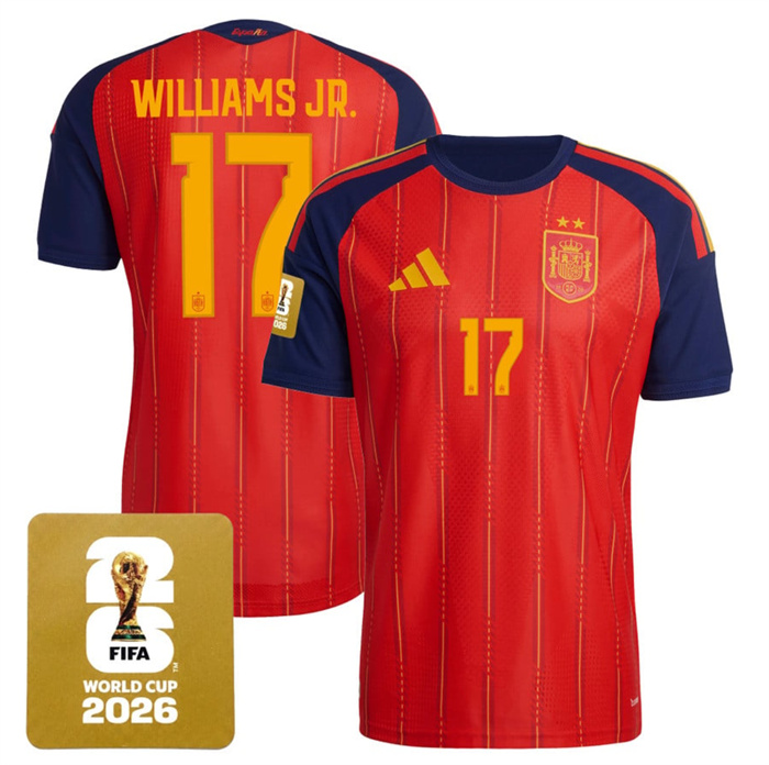 Men's Spain Team #17 Nico Williams JR.Red 2026 World Cup Home Soccer Jersey