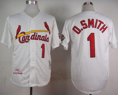 Mitchell And Ness 1992 Cardinals #1 Ozzie Smith White Stitched MLB Jersey Mitchell And Ness 1992 Cardinals #1 Ozzie Smith White Stitched MLB Jersey
