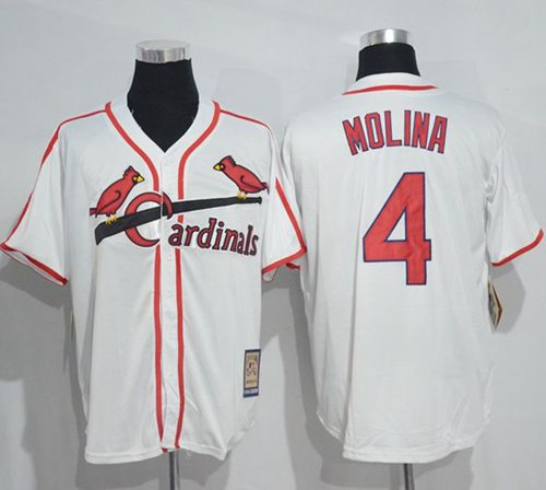 Mitchell And Ness Cardinals #4 Yadier Molina White Throwback Stitched MLB Jersey Mitchell And Ness Cardinals #4 Yadier Molina White Throwback Stitched MLB Jersey