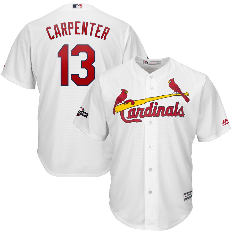 St. Louis Cardinals #13 Matt Carpenter Majestic 2019 Postseason Official Cool Base Player Jersey White St. Louis Cardinals #13 Matt Carpenter Majestic 2019 Postseason Official Cool Base Player Jersey White