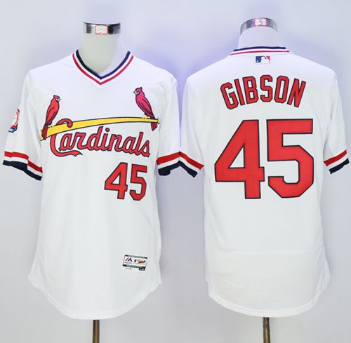Cardinals #45 Bob Gibson White Flexbase Authentic Collection Cooperstown Stitched MLB Jersey Cardinals #45 Bob Gibson White Flexbase Authentic Collection Cooperstown Stitched MLB Jersey
