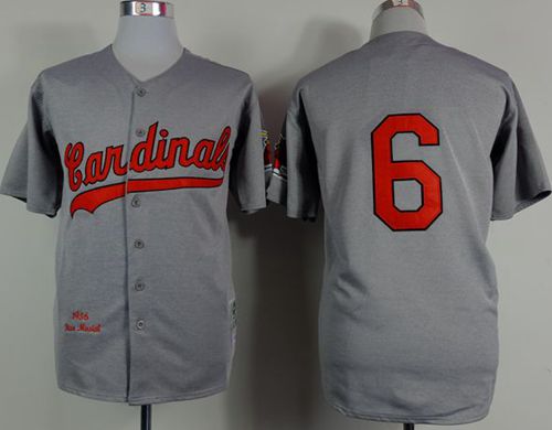 Mitchell And Ness 1956 Cardinals #6 Stan Musial Grey Stitched MLB Jersey Mitchell And Ness 1956 Cardinals #6 Stan Musial Grey Stitched MLB Jersey