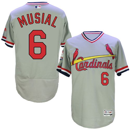 Cardinals #6 Stan Musial Grey Flexbase Authentic Collection Cooperstown Stitched MLB Jersey Cardinals #6 Stan Musial Grey Flexbase Authentic Collection Cooperstown Stitched MLB Jersey