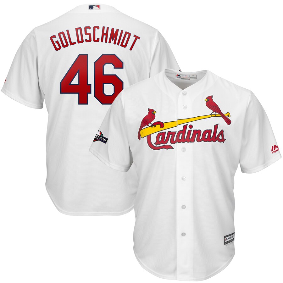 St. Louis Cardinals #46 Paul Goldschmidt Majestic 2019 Postseason Official Cool Base Player Jersey White St. Louis Cardinals #46 Paul Goldschmidt Majestic 2019 Postseason Official Cool Base Player Jersey White