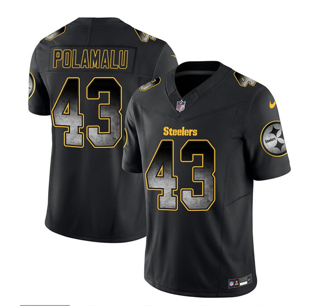 Men's Pittsburgh Steelers #43 Troy Polamalu Black 2023 F.U.S.E. Smoke Vapor Untouchable Limited Stitched Jersey Men's Pittsburgh Steelers #43 Troy Polamalu Black 2023 F.U.S.E. Smoke Vapor Untouchable Limited Stitched Jersey