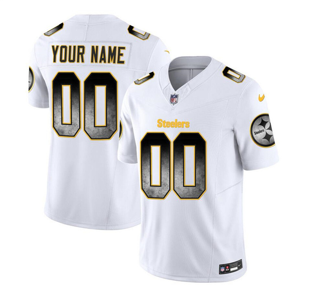 Men's Pittsburgh Steelers Active Player Custom White 2023 F.U.S.E. Smoke Vapor Untouchable Limited Stitched Jersey Men's Pittsburgh Steelers Active Player Custom White 2023 F.U.S.E. Smoke Vapor Untouchable Limited Stitched Jersey
