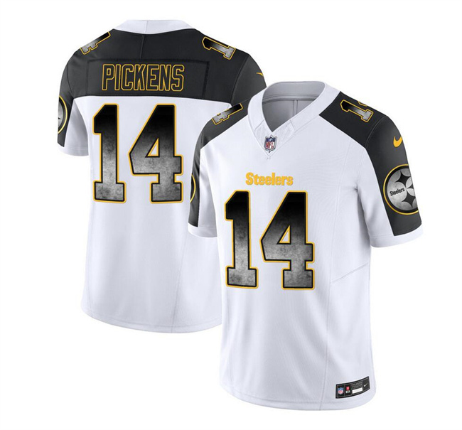Men's Pittsburgh Steelers #14 George Pickens White/Black 2023 F.U.S.E. Smoke Vapor Untouchable Limited Stitched Jersey Men's Pittsburgh Steelers #14 George Pickens White/Black 2023 F.U.S.E. Smoke Vapor Untouchable Limited Stitched Jersey