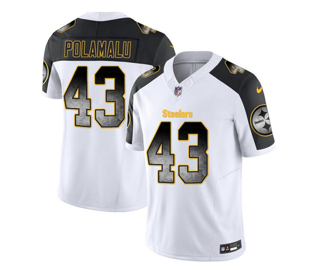 Men's Pittsburgh Steelers #43 Troy Polamalu White/Black 2023 F.U.S.E. Smoke Vapor Untouchable Limited Stitched Jersey Men's Pittsburgh Steelers #43 Troy Polamalu White/Black 2023 F.U.S.E. Smoke Vapor Untouchable Limited Stitched Jersey