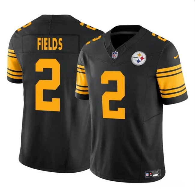 Men's Pittsburgh Steelers #2 Justin Fields Black 2024 F.U.S.E. Color Rush Limited Stitched Jersey Men's Pittsburgh Steelers #2 Justin Fields Black 2024 F.U.S.E. Color Rush Limited Stitched Jersey