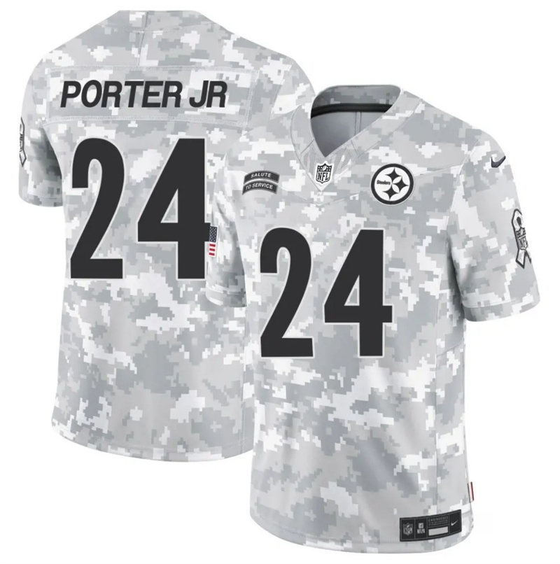 Men's Pittsburgh Steelers #24 Joey Porter Jr. 2024 F.U.S.E Arctic Camo Salute to Service Limited Stitched Football Jersey Men's Pittsburgh Steelers #24 Joey Porter Jr. 2024 F.U.S.E Arctic Camo Salute to Service Limited Stitched Football Jersey