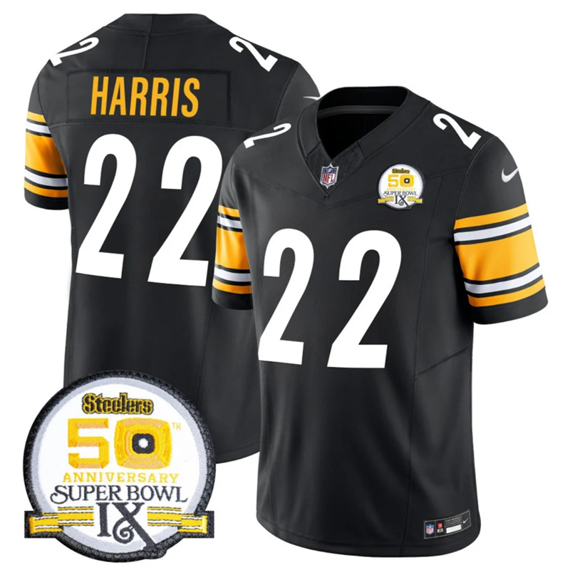 Men's Pittsburgh Steelers #22 Najee Harris Black 2024 F.U.S.E. 50th Anniversary Of Super Bowl IX Alternate Vapor Untouchable Limited Stitched Jersey Men's Pittsburgh Steelers #22 Najee Harris Black 2024 F.U.S.E. 50th Anniversary Of Super Bowl IX Alternate Vapor Untouchable Limited Stitched Jersey