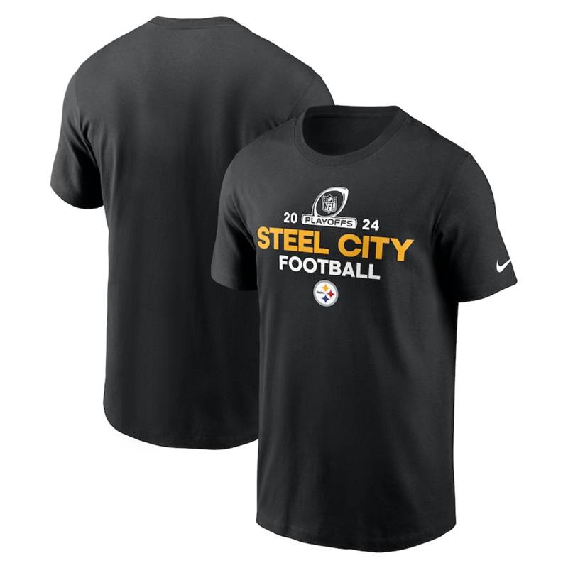 Men's Pittsburgh Steelers Black 2024 Playoffs T-Shirt Men's Pittsburgh Steelers Black 2024 Playoffs T-Shirt