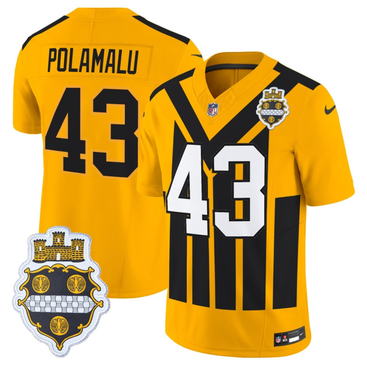 Men's Pittsburgh Steelers #43 Troy Polamalu Gold 1933 F.U.S.E. Throwback Alternate Football Stitched Football Jersey Men's Pittsburgh Steelers #43 Troy Polamalu Gold 1933 F.U.S.E. Throwback Alternate Football Stitched Football Jersey