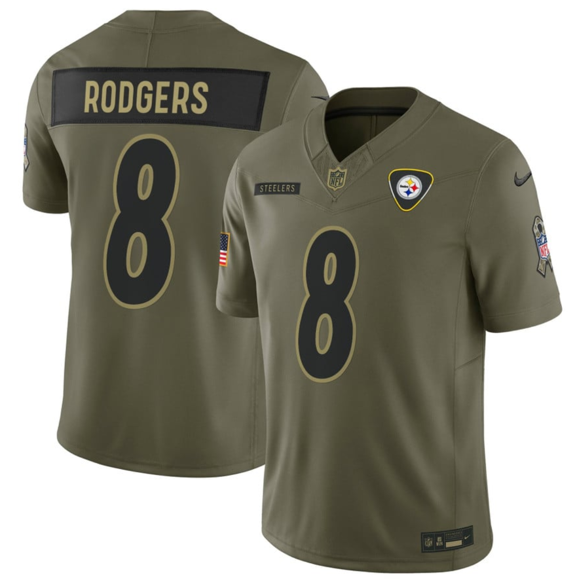 Men's Pittsburgh Steelers #8 Aaron Rodgers Olive 2025 F.U.S.E. Salute to Service Limited Stitched Football Jersey