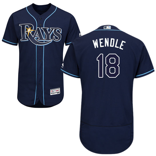 Rays #18 Joey Wendle Dark Blue Flexbase Authentic Collection Stitched MLB Jersey Rays #18 Joey Wendle Dark Blue Flexbase Authentic Collection Stitched MLB Jersey