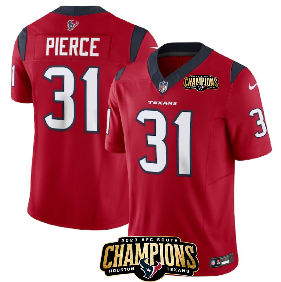 Men's Houston Texans #31 Dameon Pierce Red 2023 F.U.S.E. AFC South Champions Patch Vapor Untouchable Limited Stitched Football Jersey Men's Houston Texans #31 Dameon Pierce Red 2023 F.U.S.E. AFC South Champions Patch Vapor Untouchable Limited Stitched Football Jersey