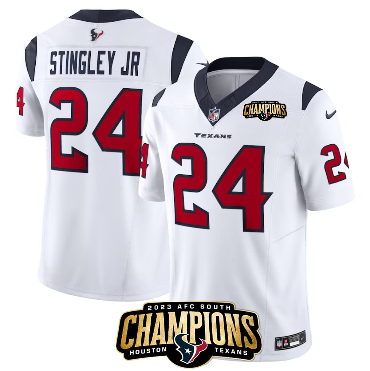 Men's Houston Texans #24 Derek Stingley Jr. White 2023 F.U.S.E. AFC South Champions Patch Vapor Untouchable Limited Stitched Football Jersey Men's Houston Texans #24 Derek Stingley Jr. White 2023 F.U.S.E. AFC South Champions Patch Vapor Untouchable Limited Stitched Football Jersey
