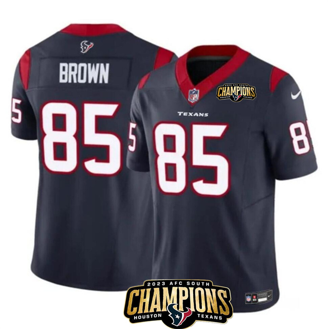 Men's Houston Texans #85 Noah Brown Navy 2023 F.U.S.E. AFC South Champions Patch Vapor Untouchable Limited Stitched Football Jersey Men's Houston Texans #85 Noah Brown Navy 2023 F.U.S.E. AFC South Champions Patch Vapor Untouchable Limited Stitched Football Jersey