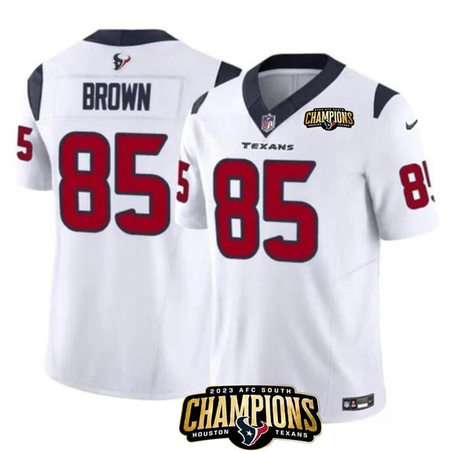 Men's Houston Texans #85 Noah Brown White 2023 F.U.S.E. AFC South Champions Patch Vapor Untouchable Limited Stitched Football Jersey Men's Houston Texans #85 Noah Brown White 2023 F.U.S.E. AFC South Champions Patch Vapor Untouchable Limited Stitched Football Jersey