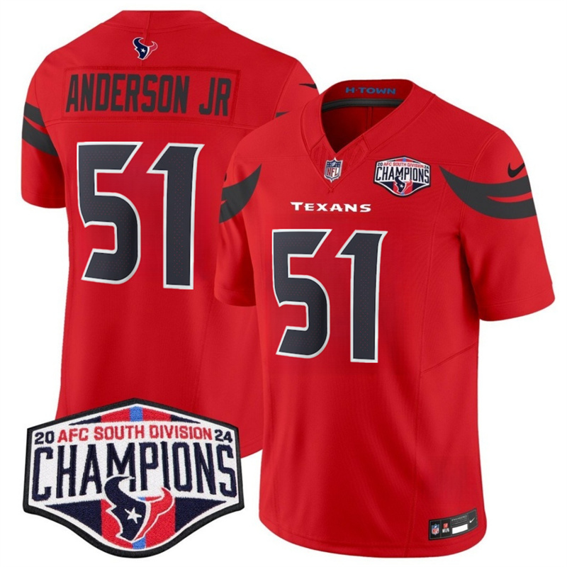 Men's Houston Texans #51 Will Anderson Jr. Red F.U.S.E. 2024 AFC South Division Champions Vapor Limited Stitched Football Jersey Men's Houston Texans #51 Will Anderson Jr. Red F.U.S.E. 2024 AFC South Division Champions Vapor Limited Stitched Football Jersey